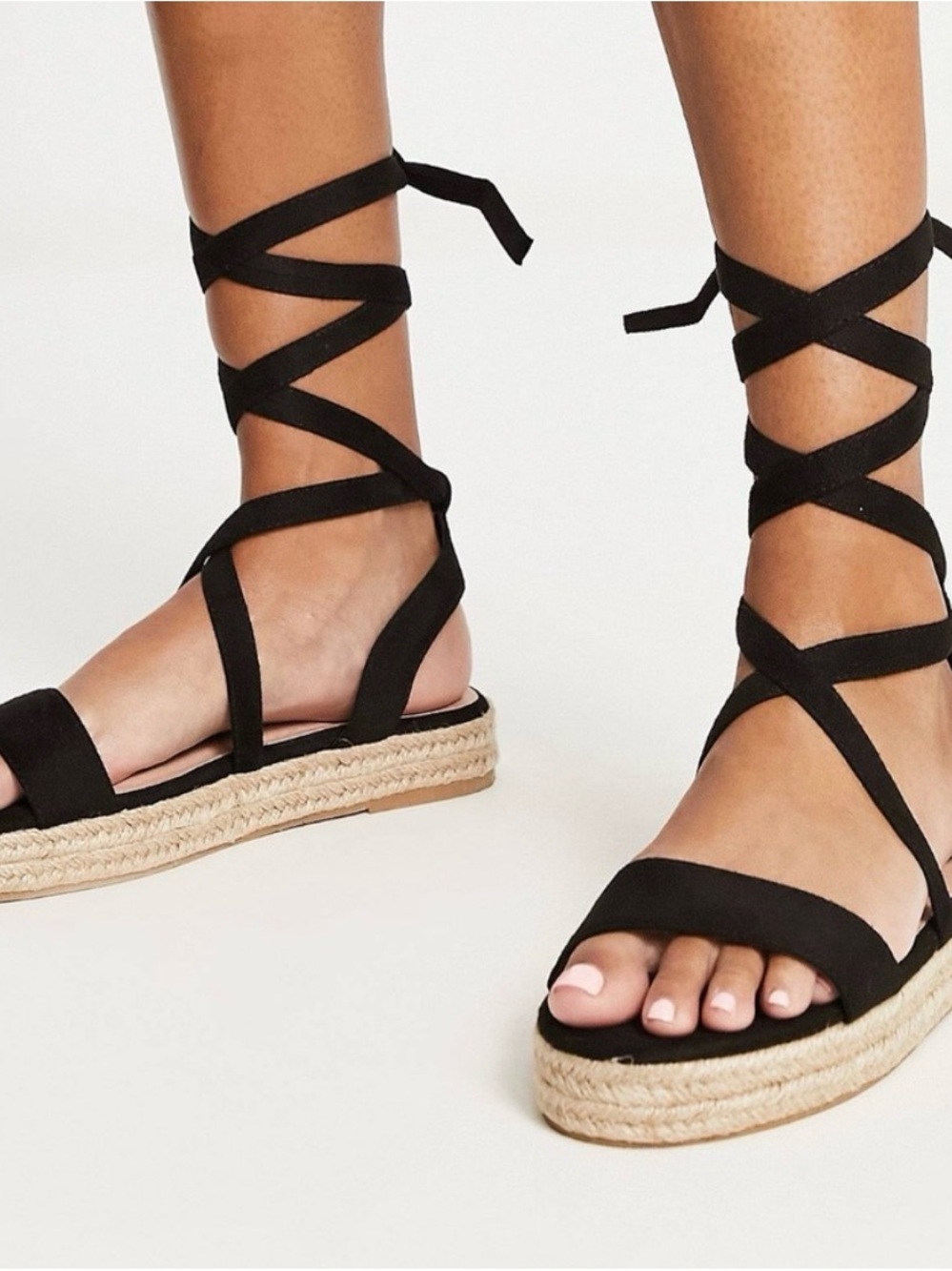Womens Lace-Up Espadrille Sandals - Black
